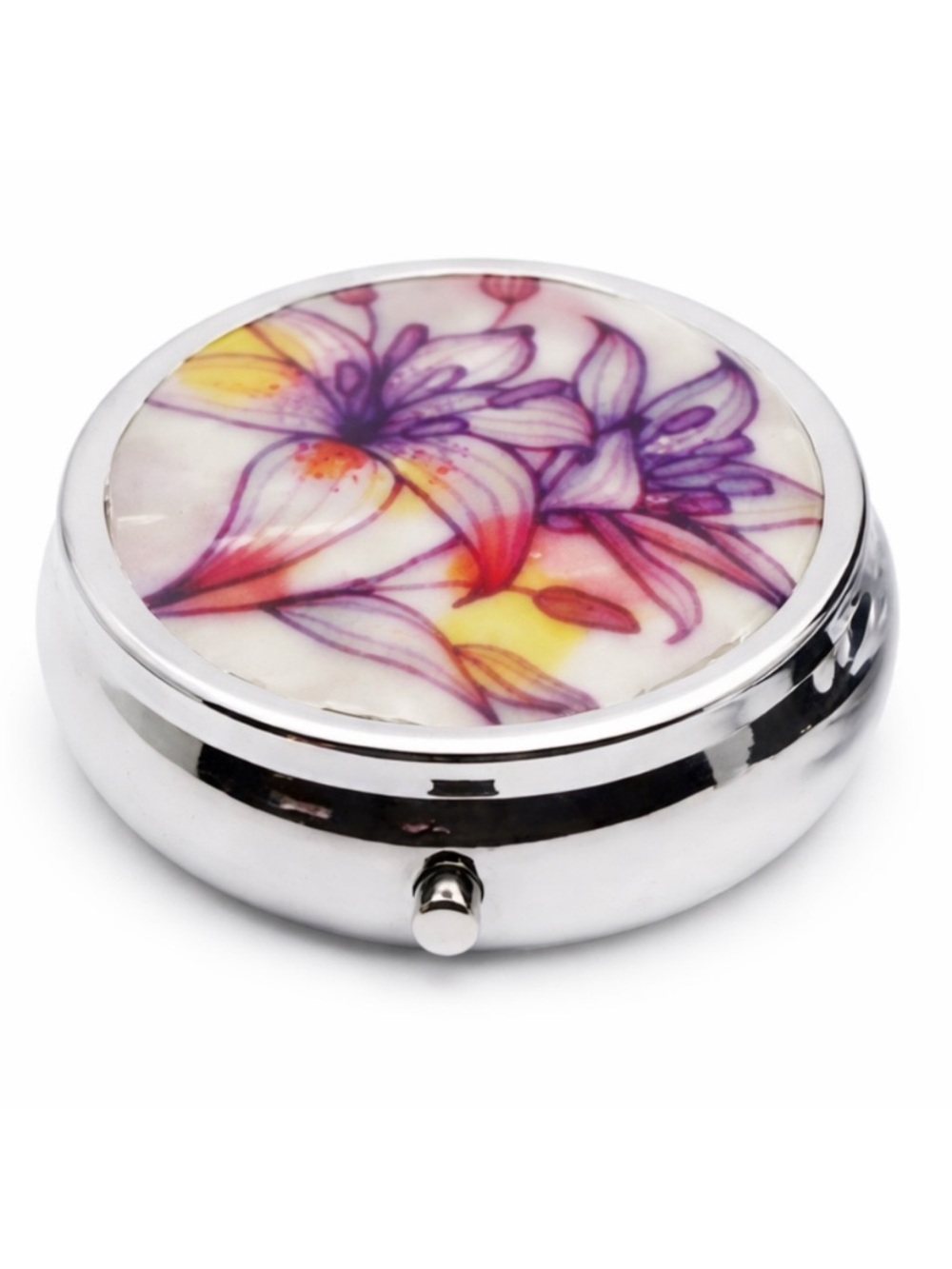 Purple Pink Lily Floral Pill Box 3 Compartment Travel Organizer